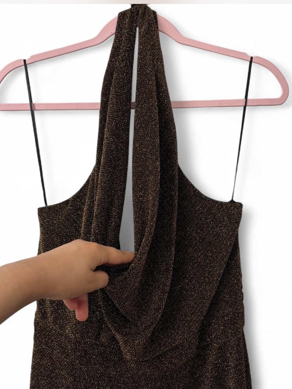 12th Tribe Metallic Brown/Gold Cowl-Neck Wide-Leg Jumpsuit - Picture 4 of 5